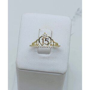 10k solid gold ring sweet 15 crown tiara heart